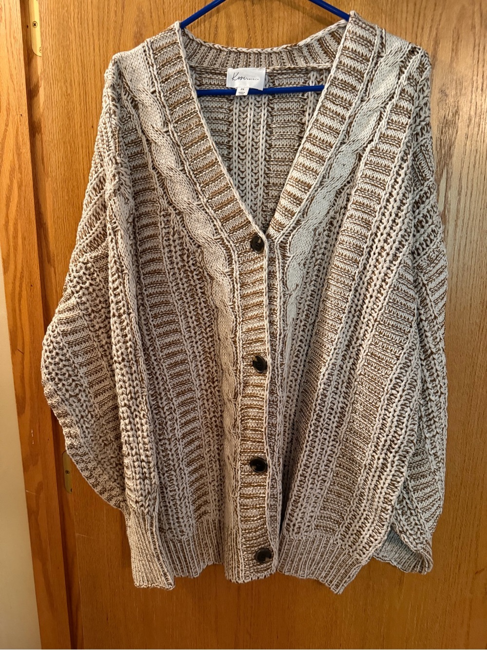 Kori AmericaTwo-Tone Beige Cable Knit Button-Front Cardigan